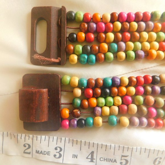 Vintage Wooden Beaded Elastic Multi-Color Belt